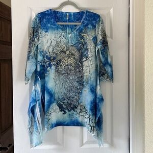 India Boutique Blue Green Shark Bite Tunic Sparkly
